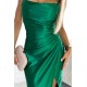 483-1 DIANE satin long dress with a leg slit - green     