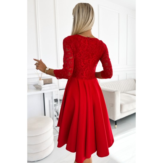 210-16 NICOLLE - dress with lace neckline and longer back - red     