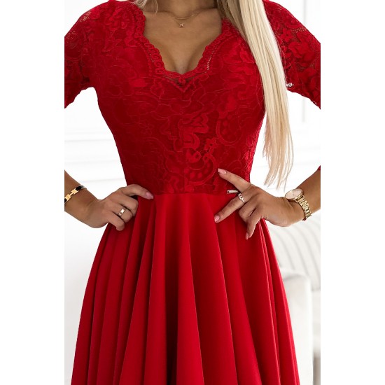 210-16 NICOLLE - dress with lace neckline and longer back - red     