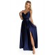 299-12 CHIARA elegant satin maxi dress with straps - navy blue     