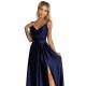 299-12 CHIARA elegant satin maxi dress with straps - navy blue     