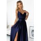 299-12 CHIARA elegant satin maxi dress with straps - navy blue     