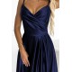 299-12 CHIARA elegant satin maxi dress with straps - navy blue     