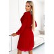 313-13 ISABELLE Pleated dress with long sleeves and envelope neckline - red     