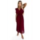 469-1 Pleated dress with frills, neckline and belt - burgundy     