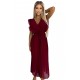 469-1 Pleated dress with frills, neckline and belt - burgundy     