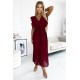 469-1 Pleated dress with frills, neckline and belt - burgundy     