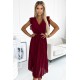 469-1 Pleated dress with frills, neckline and belt - burgundy     