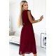 469-1 Pleated dress with frills, neckline and belt - burgundy     