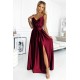 299-13 CHIARA elegant satin maxi dress with straps - Burgundy color     