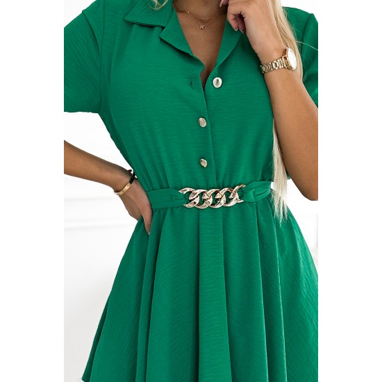 461-2 Shirt dress with buttons and a gold belt - green     