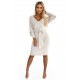 507-1 Openwork sweater dress with a neckline and ties - beige     