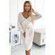 507-1 Openwork sweater dress with a neckline and ties - beige     