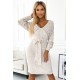 507-1 Openwork sweater dress with a neckline and ties - beige     