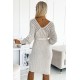 507-1 Openwork sweater dress with a neckline and ties - beige     