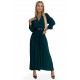 462-2 SERENA Pleated maxi dress with a neckline, belt and 3/4 sleeves - green     