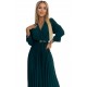 462-2 SERENA Pleated maxi dress with a neckline, belt and 3/4 sleeves - green     