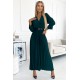 462-2 SERENA Pleated maxi dress with a neckline, belt and 3/4 sleeves - green     