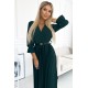 462-2 SERENA Pleated maxi dress with a neckline, belt and 3/4 sleeves - green     