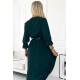 462-2 SERENA Pleated maxi dress with a neckline, belt and 3/4 sleeves - green     