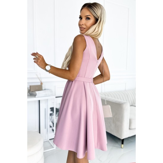 478-2 MAYA Dress with longer back, neckline and belt - dirty pink     