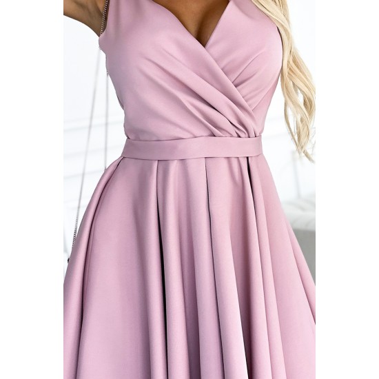 478-2 MAYA Dress with longer back, neckline and belt - dirty pink     