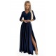 309-7 AMBER lace long satin dress with a neckline - dark blue     