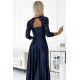 309-7 AMBER lace long satin dress with a neckline - dark blue     