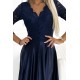 309-7 AMBER lace long satin dress with a neckline - dark blue     