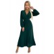 504-3 VIVIANA Pleated midi dress with a neckline, long sleeves and a wide belt - green     