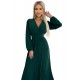 504-3 VIVIANA Pleated midi dress with a neckline, long sleeves and a wide belt - green     