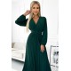 504-3 VIVIANA Pleated midi dress with a neckline, long sleeves and a wide belt - green     