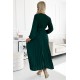 504-3 VIVIANA Pleated midi dress with a neckline, long sleeves and a wide belt - green     