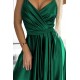 512-1 JULIET elegant long satin dress with a neckline - green     