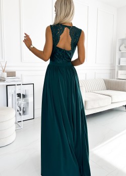 211-6 LEA gara kleita ar mežģīņu kakla izgriezumu - zaļa 211-6 LEA gara kleita ar mežģīņu kakla izgriezumu - zaļa