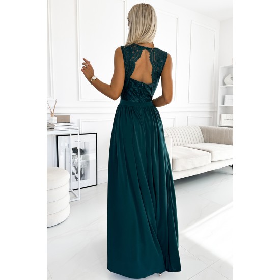 211-6 LEA long dress with lace neckline - green     