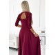 309-9 AMBER elegant long maxi dress with lace neckline - burgundy     