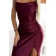 483-4 DIANE satin long dress with a leg slit - Burgundy color     