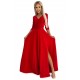 309-8 AMBER lace, elegant long dress with a neckline and leg slit - red     