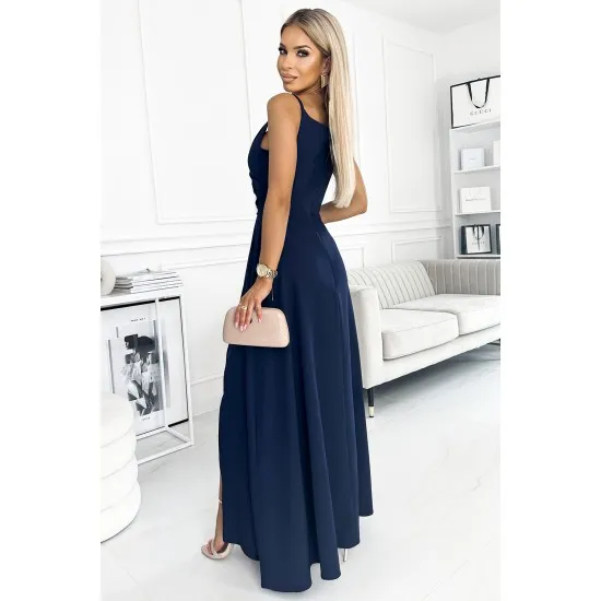 299-7 CHIARA eleganta maxi kleita ar lencēm - tumši zila 299-7 CHIARA eleganta maxi kleita ar lencēm - tumši zila